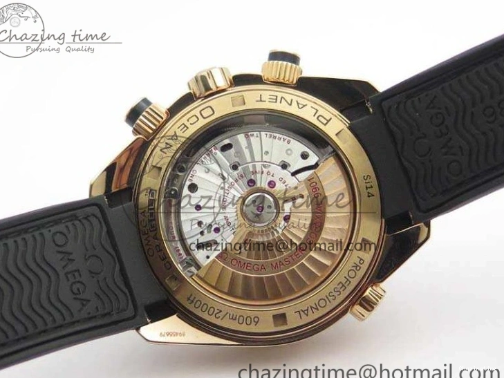 0515 Elegant Seamaster Pro Chrono RG OM Best Edition Black Ceramic Black Dial On Gummy Strap A 8128